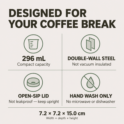 Capacity dimensions and important cup care instructions