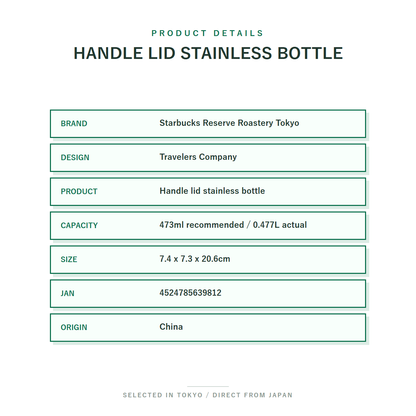Starbucks Reserve Roastery Travelers Handle Lid Stainless Bottle 473ml product details