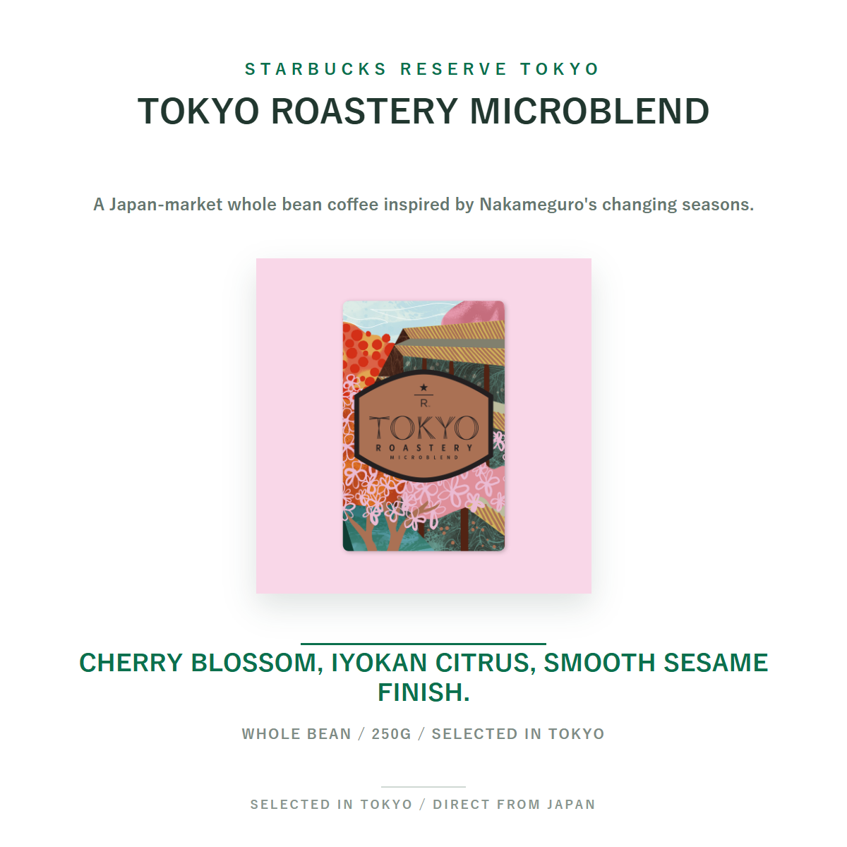 Starbucks Reserve Roastery Tokyo Microblend Whole Bean Coffee 250g SHIRO overview
