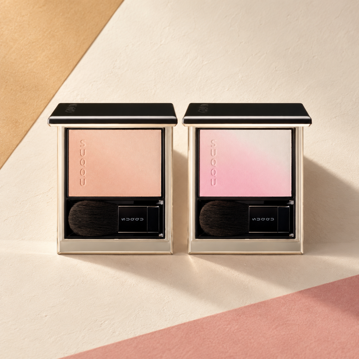 SUQQU Blurring Color Blush 2026 Autumn shades 09 and 10 on a minimal autumn background