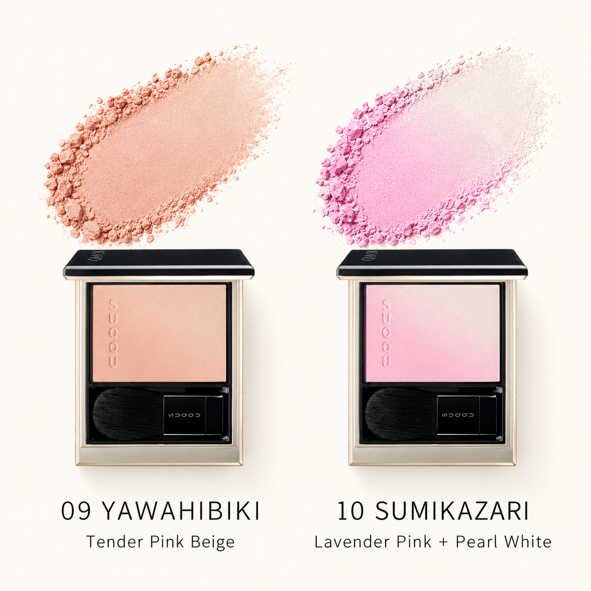 Shade guide for SUQQU Blurring Color Blush 09 and 10