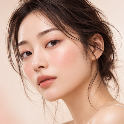 Japanese model wearing SUQQU Complexion Face Color 03 MOMOGOKOCHI