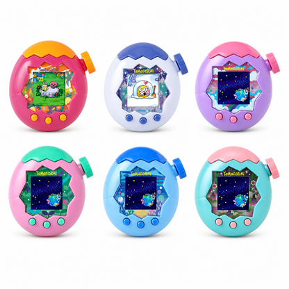 Tamagotchi Paradise six color devices on a white background