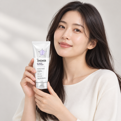 Model holding THE ANSWER EX Moist Treatment