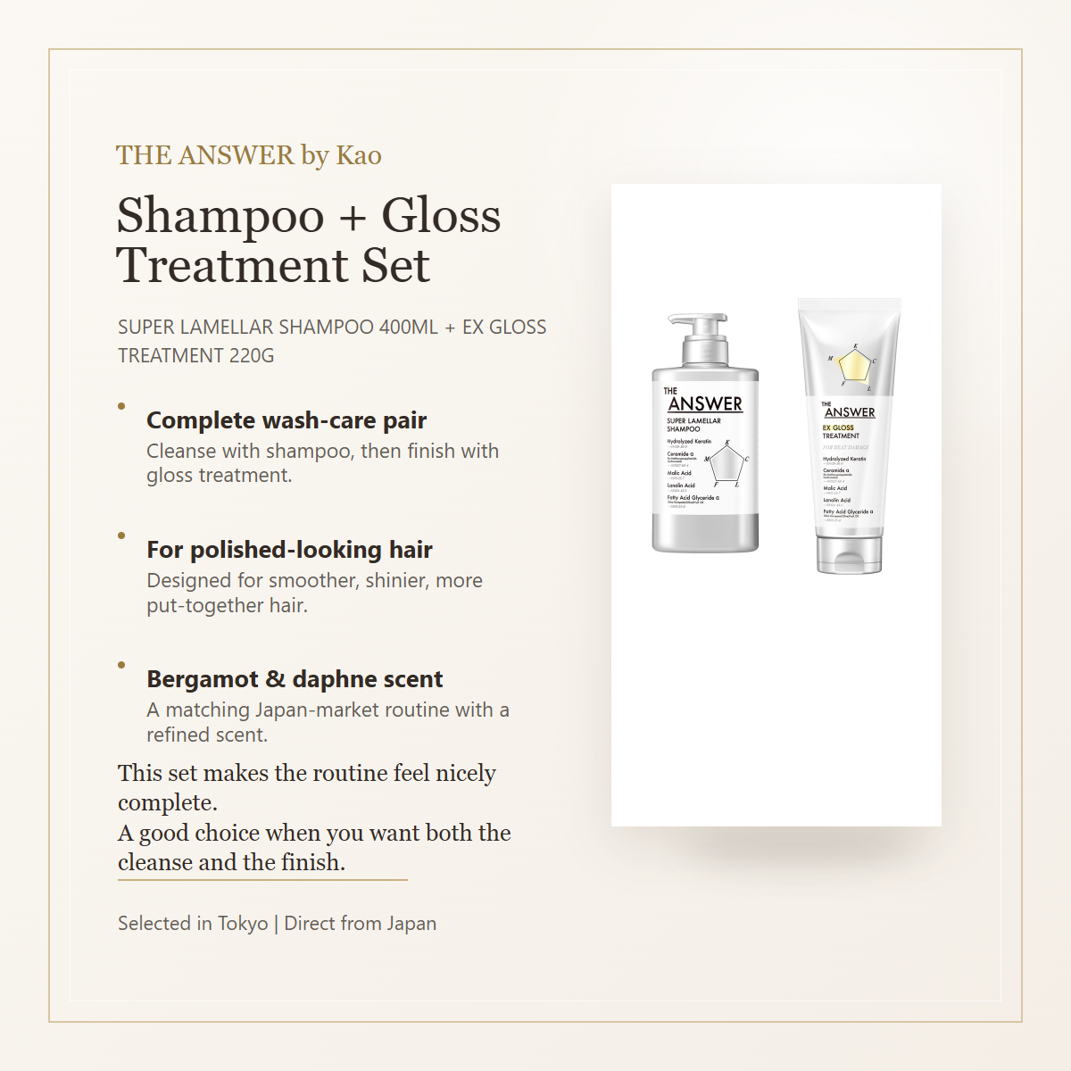 THE ANSWER by Kao shampoo and gloss treatment set overview