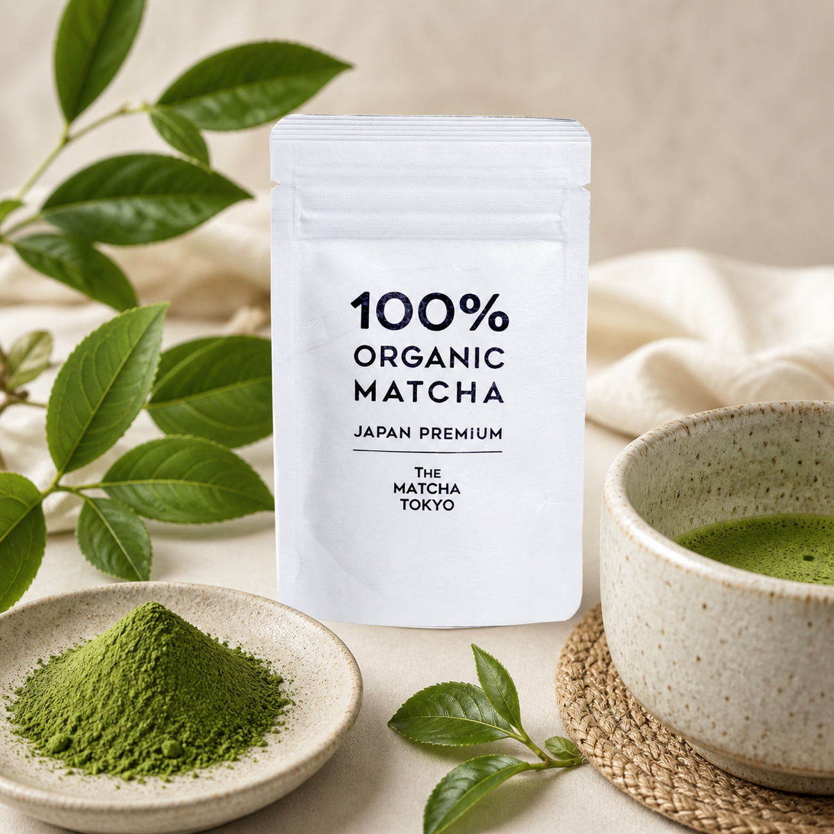 THE MATCHA TOKYO Japan Premium Organic Matcha with tea leaves and powder
