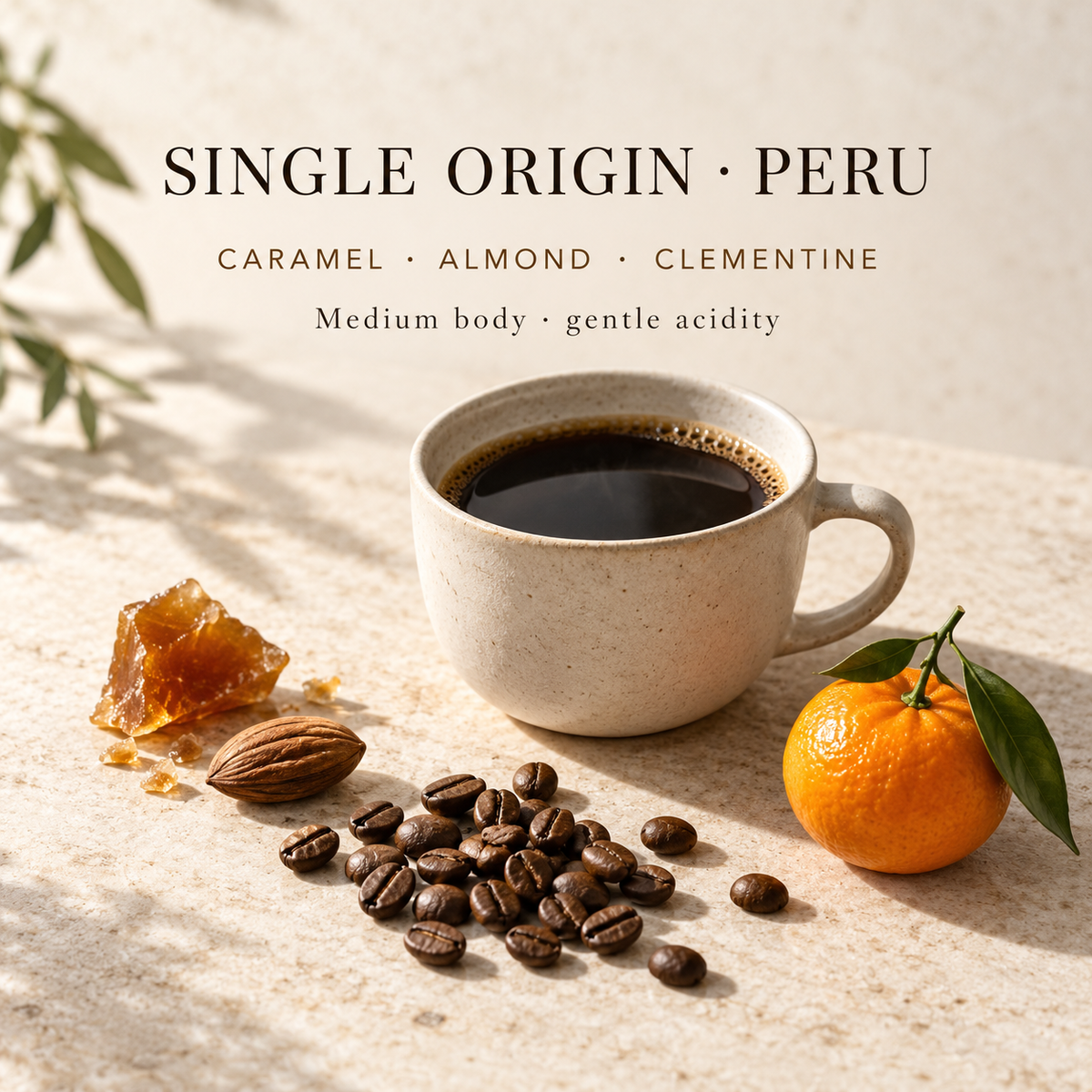 Peru tasting notes caramel, almond and clementine