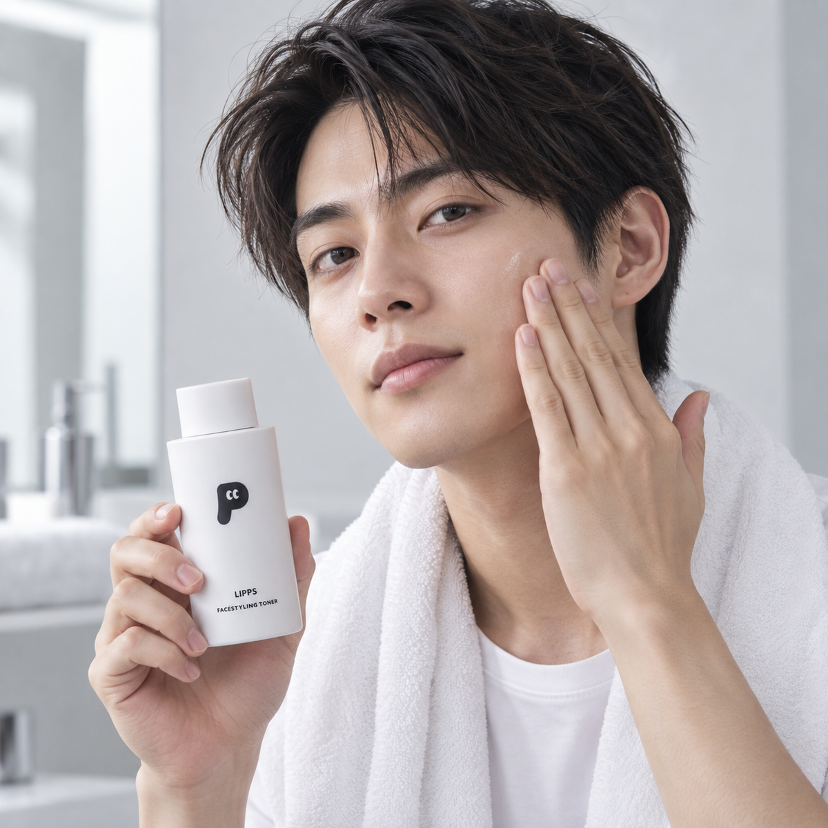 Man applying LIPPS Face Styling Toner