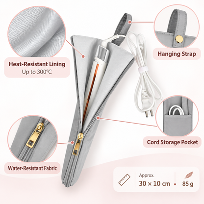 Heat-resistant hair iron case feature infographic