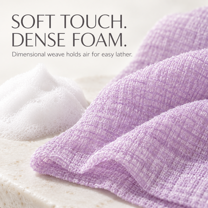 Dimensional weave and dense foam detail of TOWA body towel