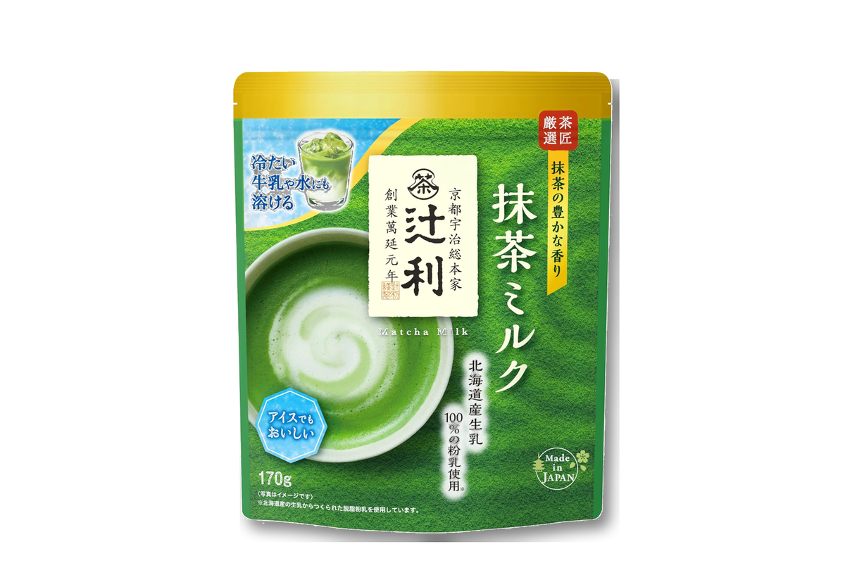 Tsujirihei Honten Matcha Milk 170g pouch on white