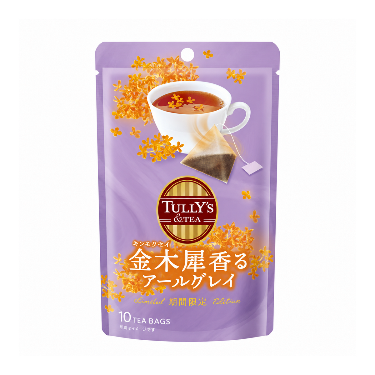 TULLY’S &TEA Osmanthus Earl Grey 10 tea bags — retail pouch on white