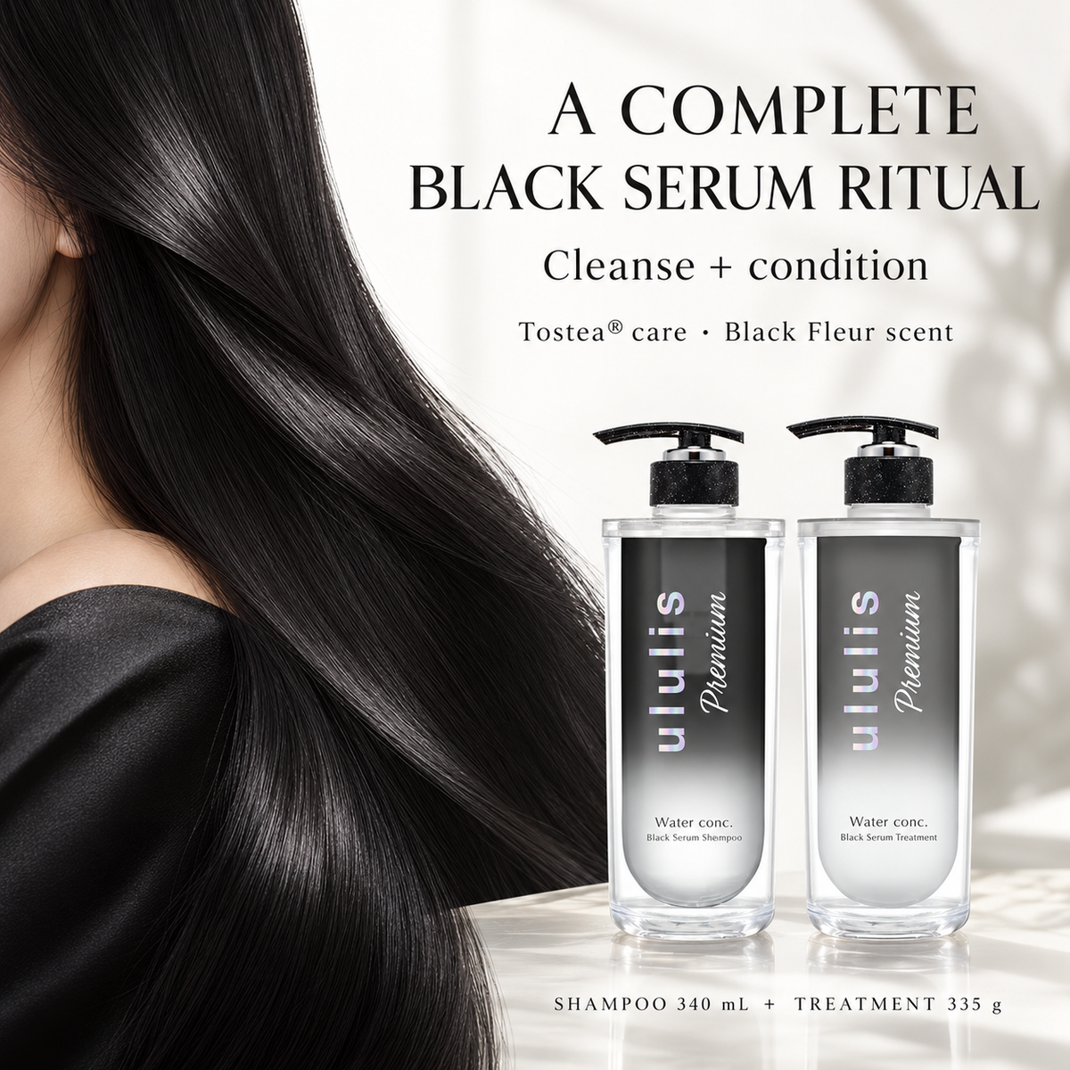 Two-step Black Serum haircare ritual and Black Fleur scent