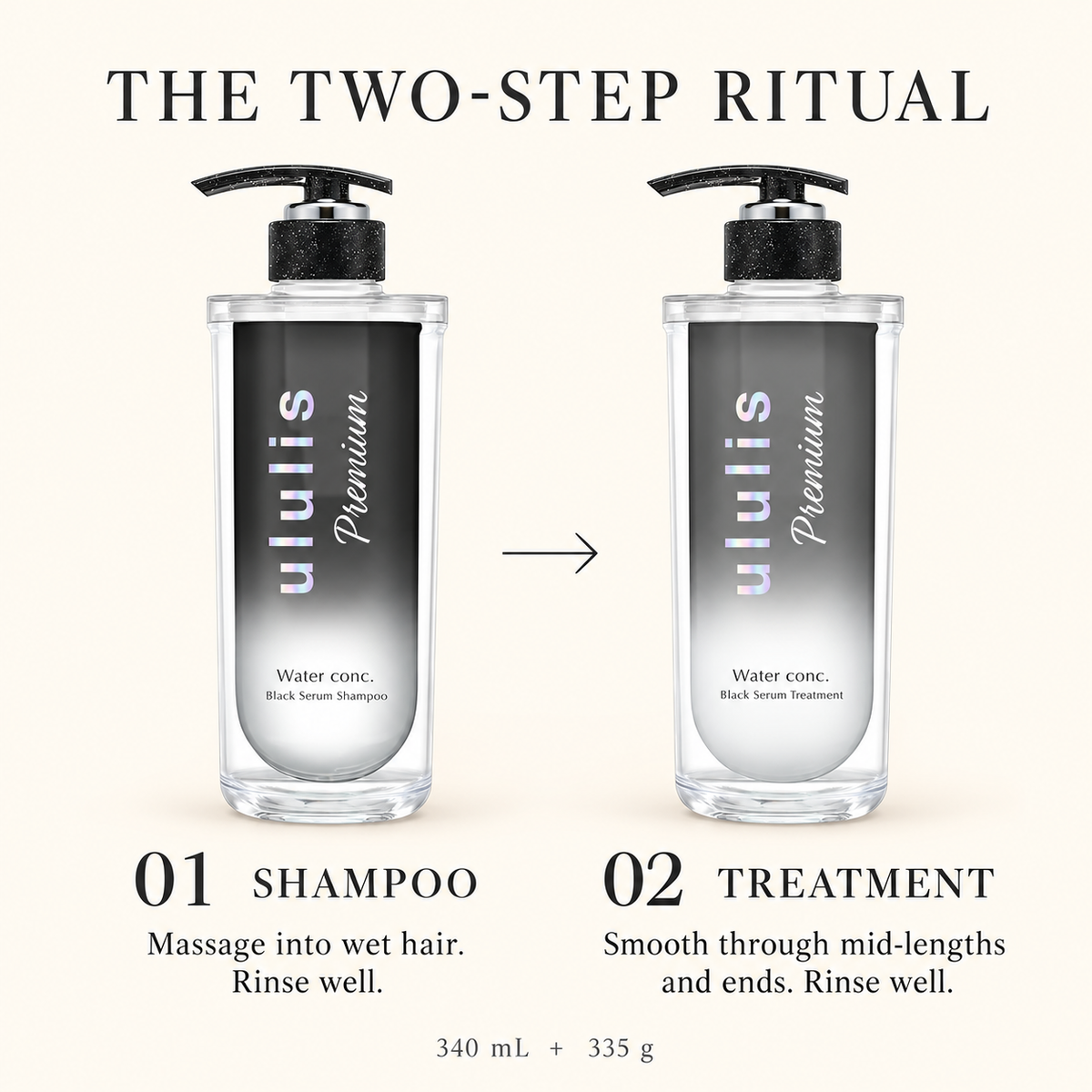 Shampoo and treatment two-step haircare instructions