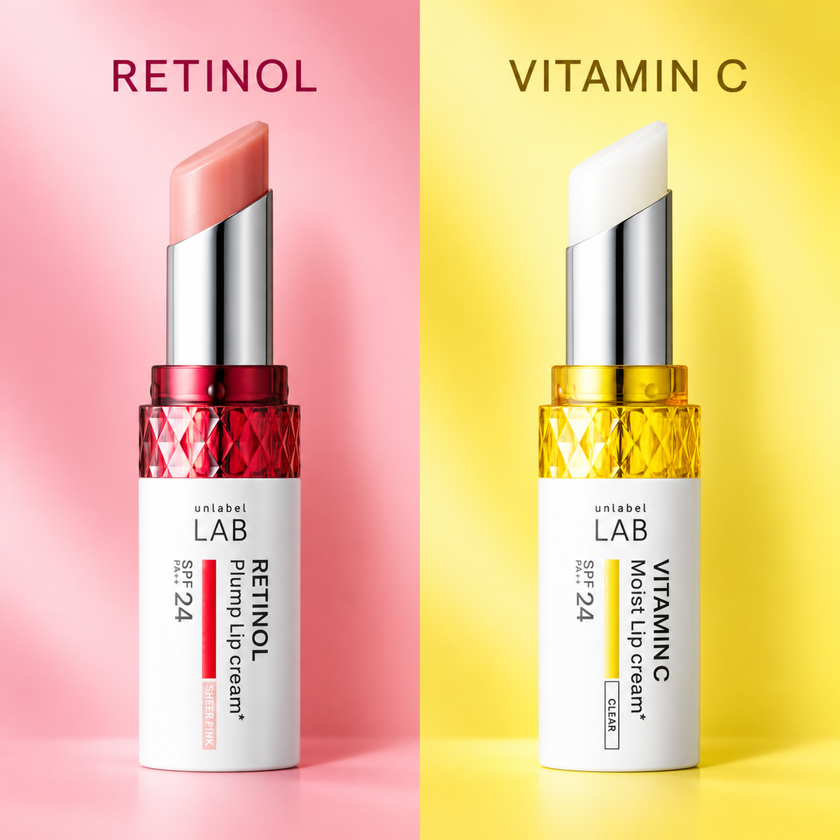 Unlabel LAB Retinol and Vitamin C lip cream formula comparison