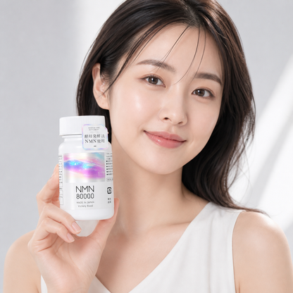 Japanese model holding Victory Road NMN supplement