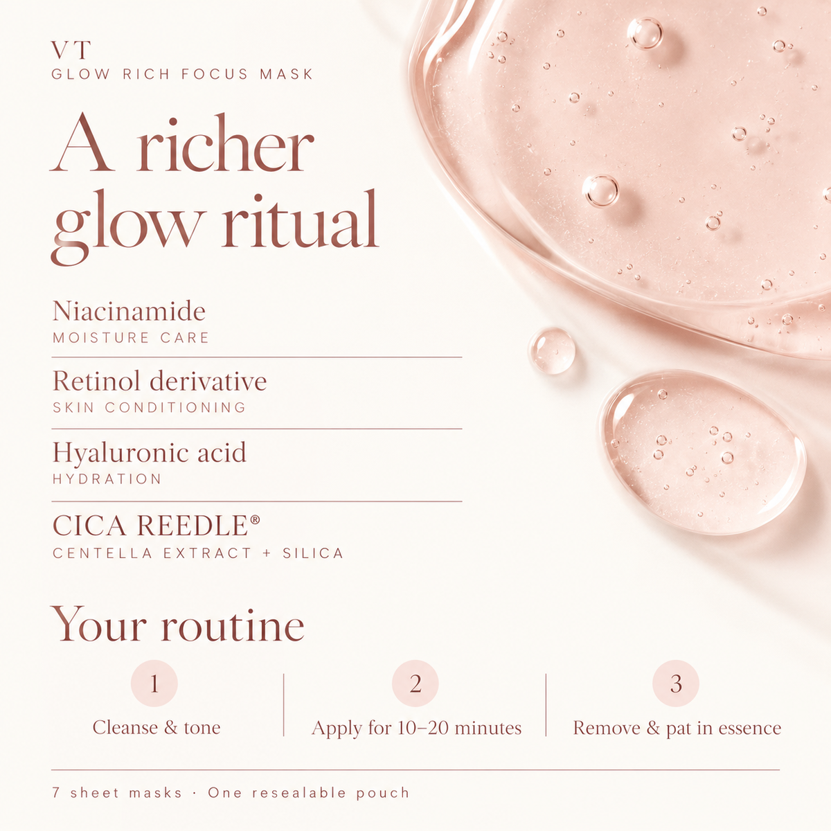 VT Glow Rich Focus Mask ingredients and application steps