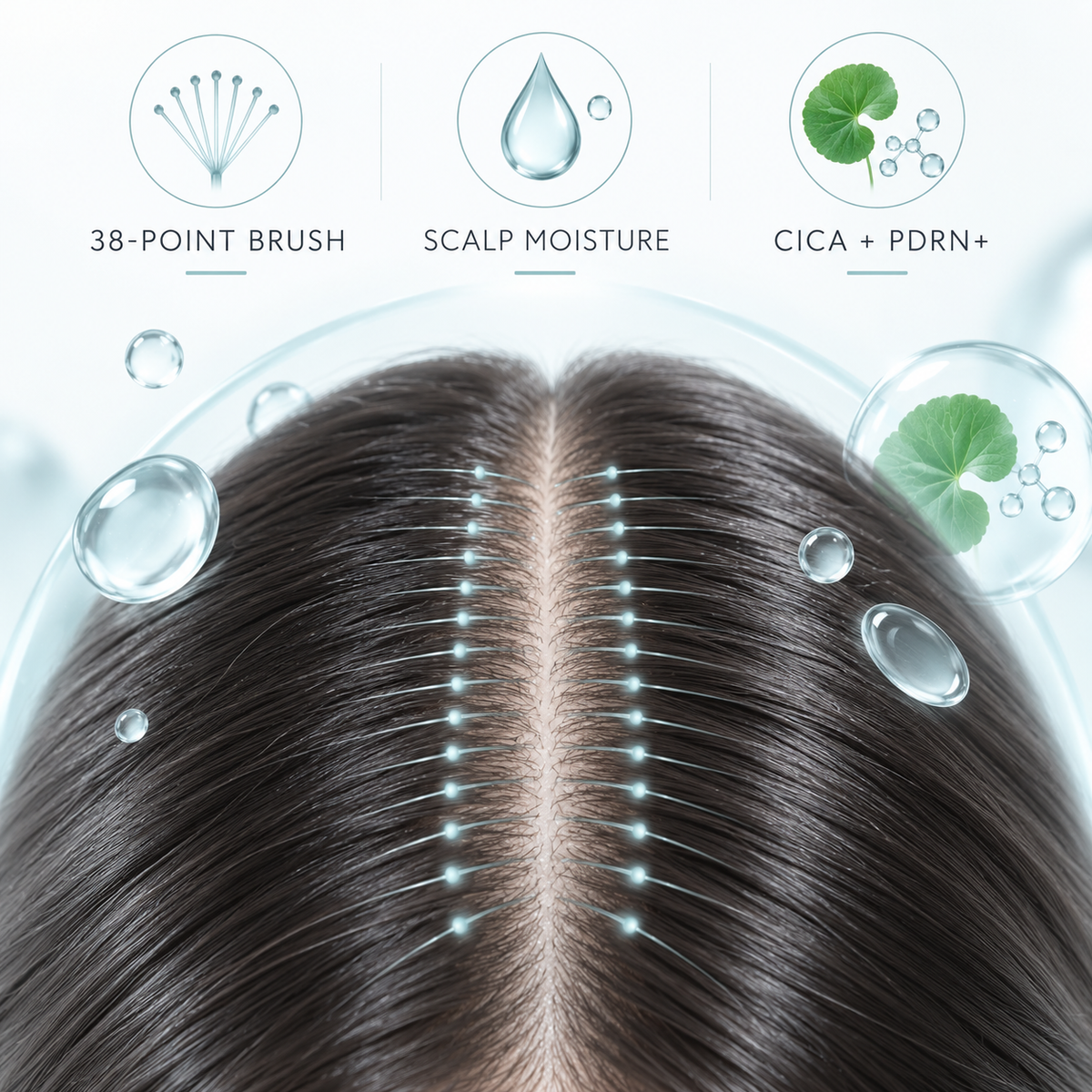 38-point brush, scalp moisture and CICA plus PDRN feature visual