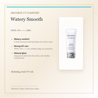 Decorte UV Comfort Watery Smooth SPF50+ PA++++ 30mL elegant product overview