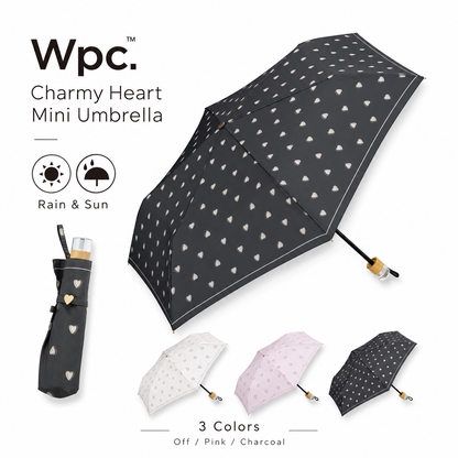 Wpc Charmy Heart Mini Umbrella English hero image with three colors