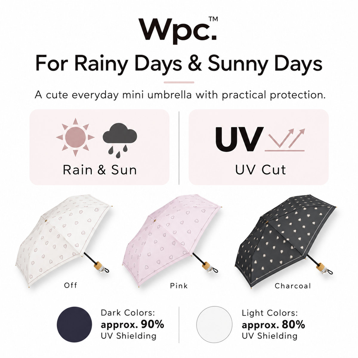 Wpc Charmy Heart Mini Umbrella rain sun UV cut English feature image