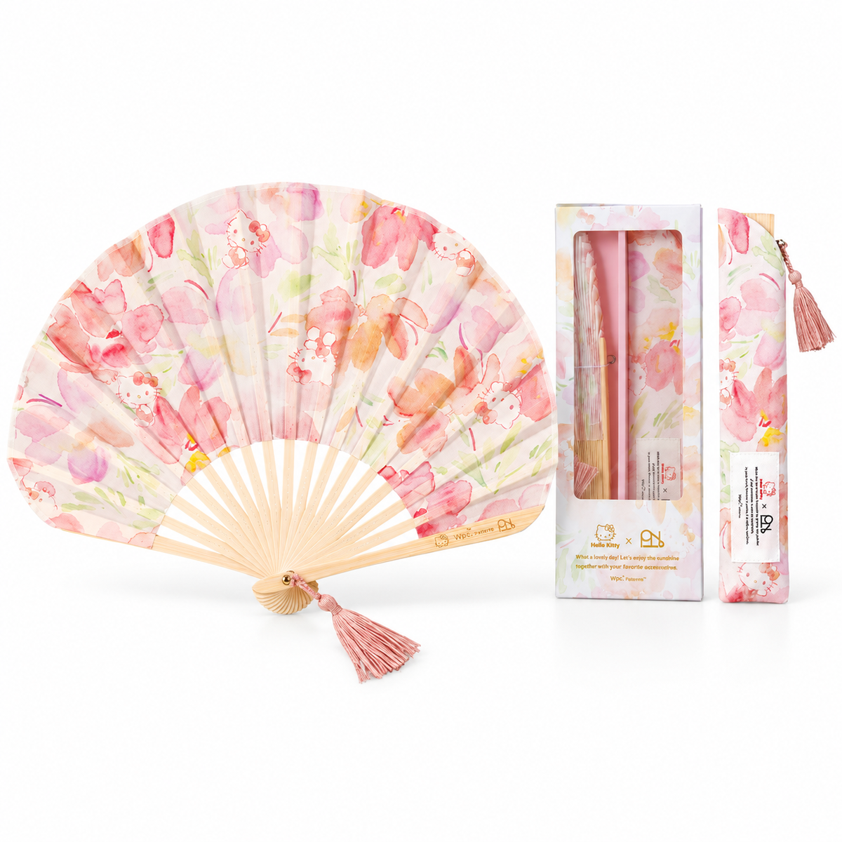 Wpc. Hello Kitty pink floral folding fan - hero