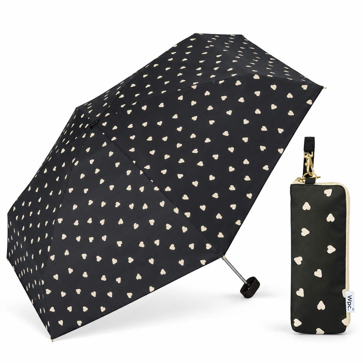 Wpc. Jaggy Heart Mini Black umbrella with matching zip case