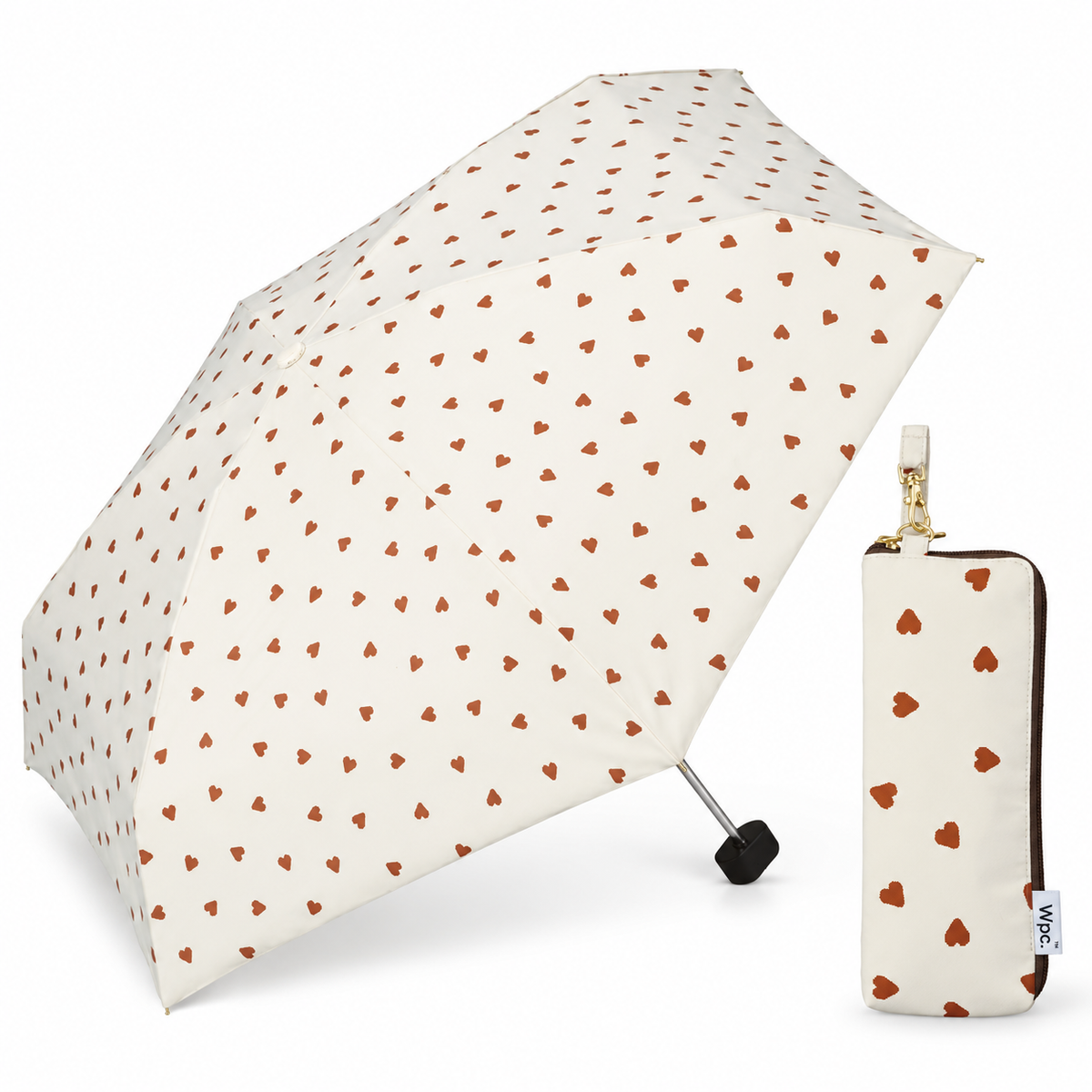 Wpc. Jaggy Heart Mini Off White umbrella with matching zip case