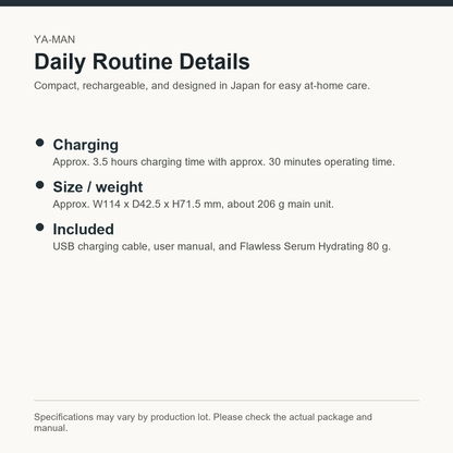 YA-MAN Liftlogy YJFD1 charging size and included items