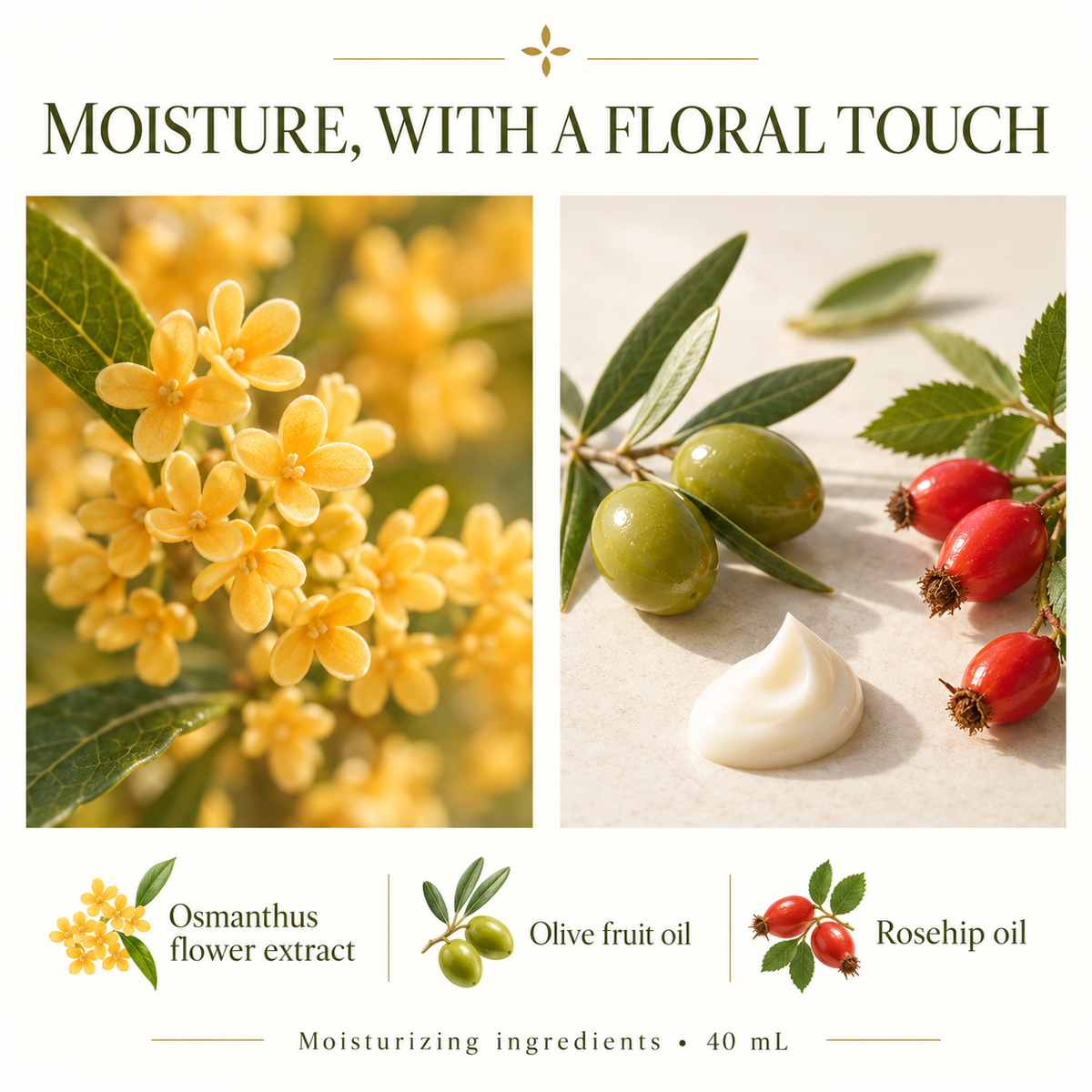 Osmanthus extract and plant oils featured in YURURITO hand cream