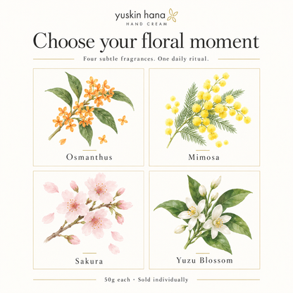 Four fragrance choices: Osmanthus, Mimosa, Sakura and Yuzu Blossom; sold individually